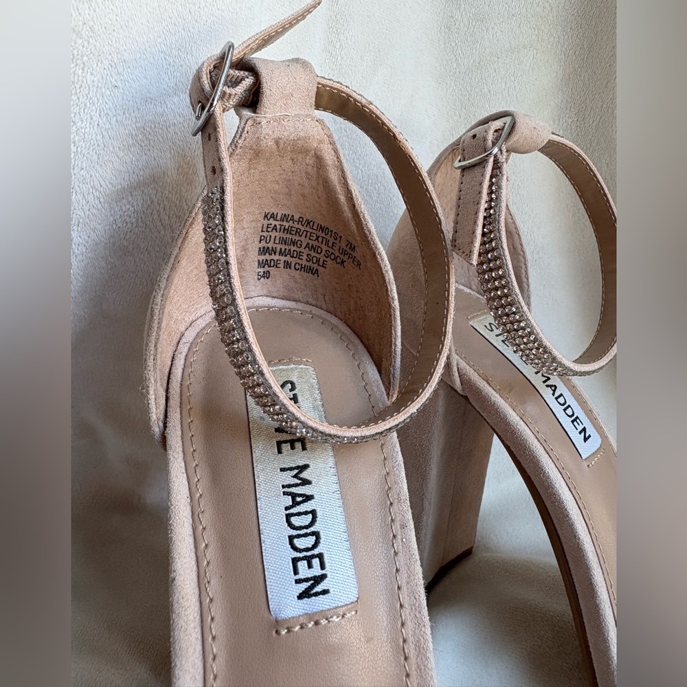 Steve Madden Kalina Rhinestone Nude Suede Heels - Picture 2 of 7